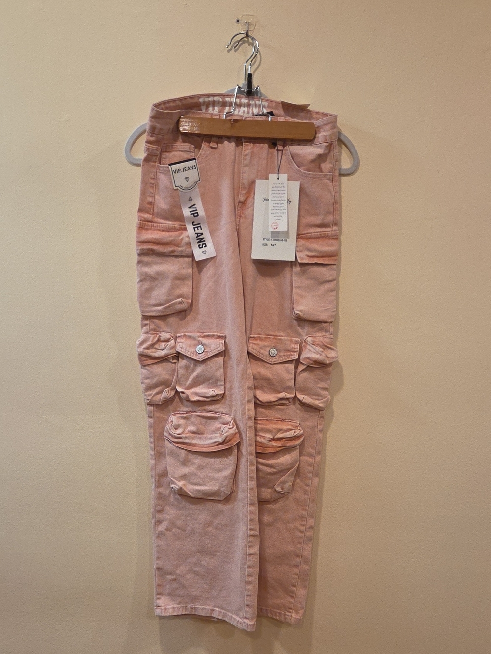 VIP Pastel Pink Straight-Leg Cargo Jeans
